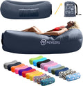 Nevlers Navy Inflatable Couch Air Sofa | 210T Polyester Blow Up Chairs | No-Pump Inflatable Lounger | Air Chair w/ 450 lbs. Capacity Pockets &amp Matching Bag | Use as Blow Up Couch for Adults &amp
