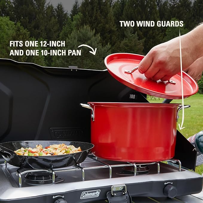 Coleman Triton+ 2-Burner Propane Camping Stove with InstaStart Ignition Portable Camping Cooktop with 2 Adjustable Burners &amp Wind Guards 22000 BTUs of Power for Camping Tailgating Grilling