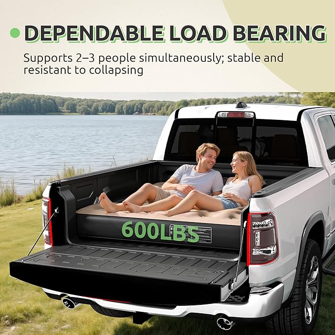 GOOBED Inflatable Truck Bed Air Mattress for 5.5-5.8 ft Short Beds Portable Car Camping Mattress with Pump Pillows &amp Carry Bag for Travel Outdoor &amp Road Trips Black &amp Brown