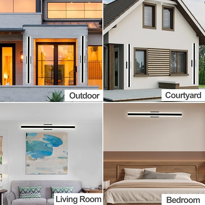 TODOLUZ 2 Pack Modern LED Wall Sconce 40in Long Outdoor Wall Light Black Long Linear Wall Mount Lighting Outside Exterior Lights for Garage Patio 5 Color