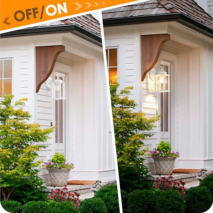 Large Outdoor Wall Lantern Exterior Waterproof Wall Sconce Light Fixtures White Front Door Lighting with Clear Beveled Glass Anti-Rust E26 Socket Porch Lamp 2 Pack