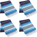 La Montana Mexican Blankets and Throws 4 Pack 74x50 - Made in Mexico Lightweight Yoga Blanket for Schools Studios Outdoors Camping Picnic Decor - Washable Turquoise/Dark Purple/White