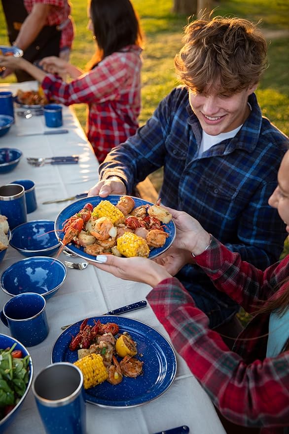 GSI Outdoors Sierra Enamel Table Set for Four with Bowls Plates and Cups for Camping