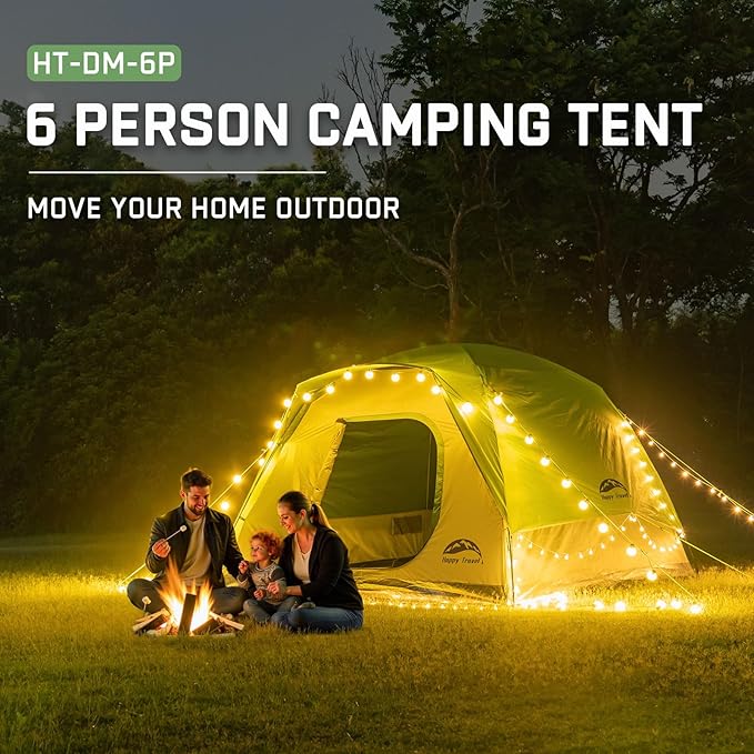 Happy Travel Camping Tent 4/6 Person Dome Tents for Camping with Rainfly Waterproof Clip Easy Setup Portable Family Tent with Mesh Windows 20% More Headroom Backpacking Tents for Camping &amp Hiki