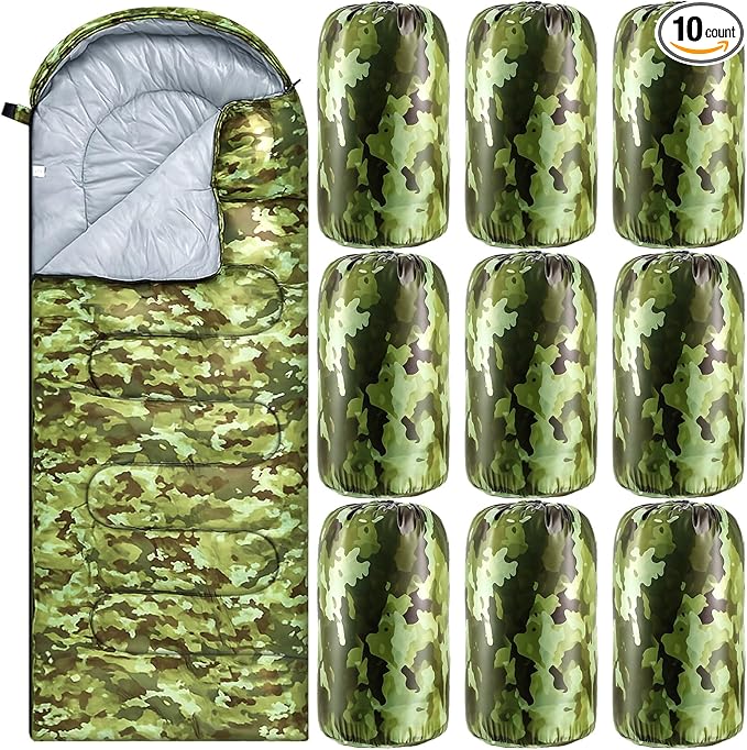 Tranqun 10 Packs Sleeping Bags Bulk for Adults Homeless Sleeping Bag Liner Waterproof Cold Weather for Charity Homeless Camping Hiking Backpacking Outdoor Activities