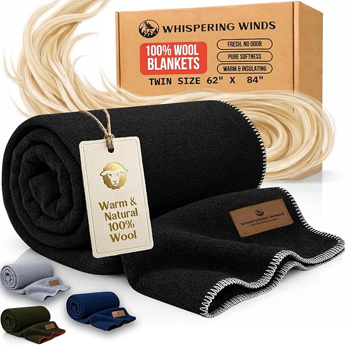 100% Wool Blanket - Premium Ultra-Soft &amp Warm Twin 62x 84 Large Size Blanket for Couch Bed Home Camping &amp Outdoors
