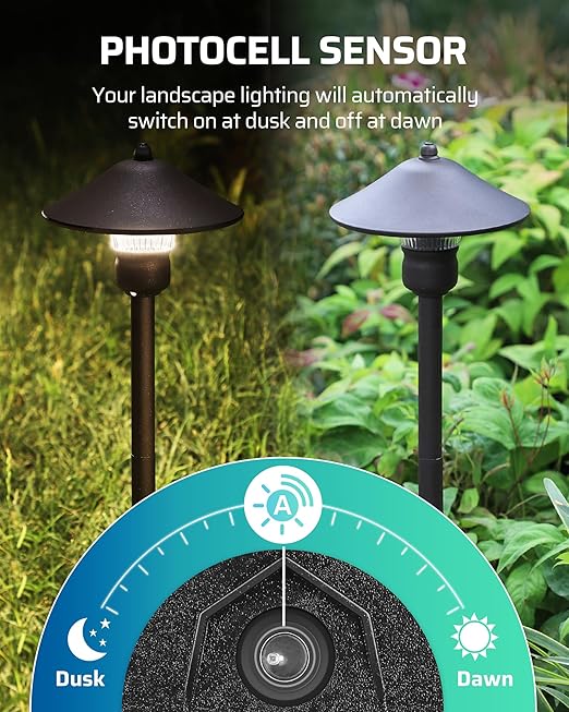 DEWENWILS 60W Low Voltage Landscape Transformer with Photocell Sensor Low Voltage Transformer 120V AC to 12V AC Landscape Lighting Transformer for Outdoor Lights Garden Lights Spotlight UL Listed