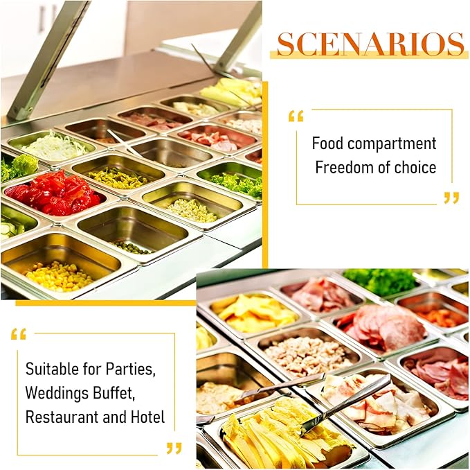 Thenshop 10 Pack 1/6 Size 6 Inch Deep Hotel Pans Stainless Steel Steam Table Food Pan Commercial Metal Food Catering Tray Anti Jam for Hotel Restaurant Buffet Party Supplies (Standard)