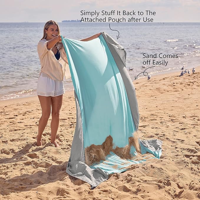 WEKAPO Beach Blanket Sandproof Waterproof Extra Large Beach Mat Oversized &amp Compact Sand Free Quick Drying Beach Essentials for Vacation Cruise Picnic &amp Camping with Stakes
