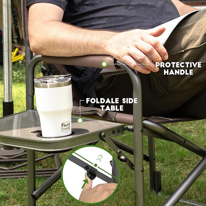 Timber Ridge Aluminum Oversized Camping Chair Lightweight Portable Directors Chair with Side Table Detachable Side Pocket for Outdoor Camping Lawn Picnic Support 400lbs Tan
