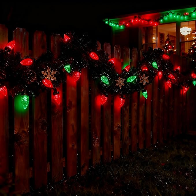 C9 LED Christmas Lights Outdoor33 Feet 50 LED 8 Lighting Modes Waterproof Connectable Christmas String Lights for Outside Roofline Patio Home Xmas Decorations (Red &amp Green)