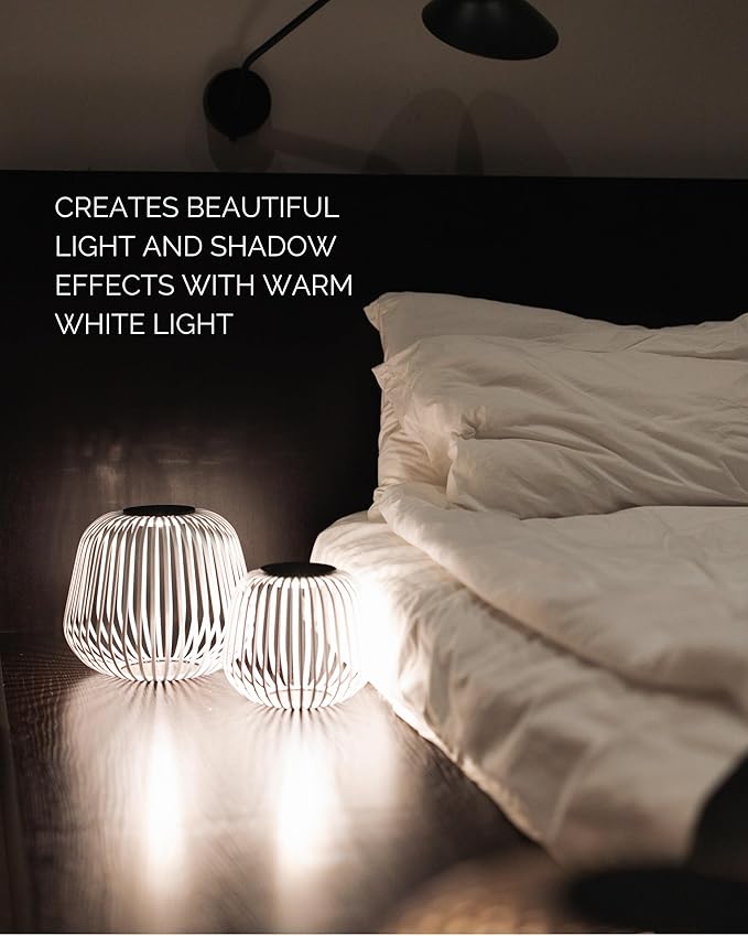 LUUK Studio Solis Wireless Solar LED Accent Lamp Warm White Dimmable Light Water Resistant Indoor Outdoor Use USB-C Rechargeable Living Room Patio Soft Luxury Style White Size S