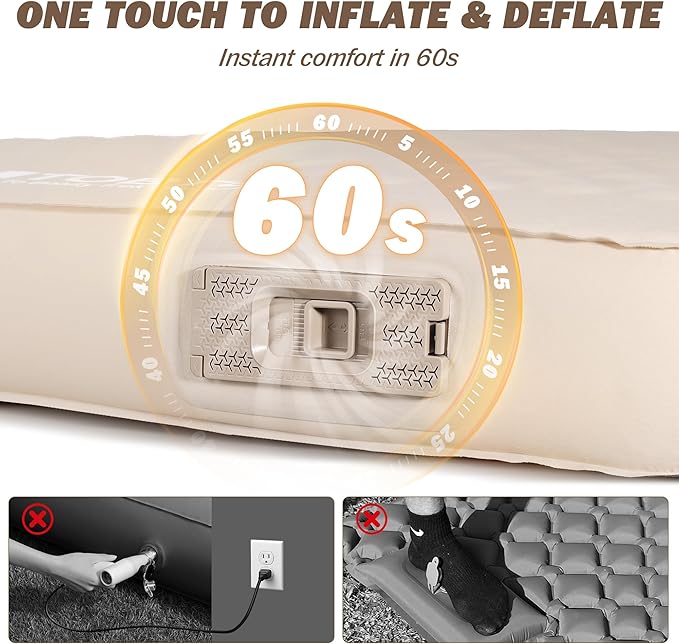 TOBTOS 4 Thick Self Inflating Sleeping Pad with Electric Pump 60s Inflate Ultra-Compressible Compact Foam Camping Mattress Insulated Sleeping Mat for Tent Car Camping