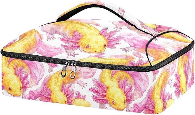 Casserole Carrier Adorable Yellow AxolotlsInsulated Casserole Carrier for Hot or Cold Food Thermal Lunch Tote for Potluck Parties Picnic Beach Fits 9 x 13 Inches Baking Dish