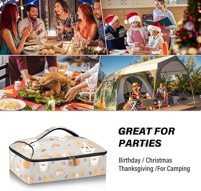 Casserole Carrier Cute Cartoon DogInsulated Casserole Carrier for Hot or Cold Food Thermal Lunch Tote for Potluck Parties Picnic Beach Fits 9 x 13 Inches Baking Dish