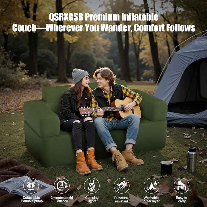 Double-Layer Inflatable Couch with Built-in Pump - Automatic Air Sofa Chair Super Tough &amp Tear-Resistant Fabric for Camping Outdoor Travel Home Use (Portable Luxury Comfort)