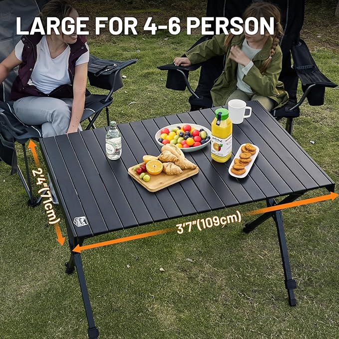 TIMBER RIDGE Folding Camping Table Adjustable Height 4-6 Person Lightweight Aluminum Roll-up Table for Camping Outdoor Picnic BBQ Backyard Party Support 220 lbs Black