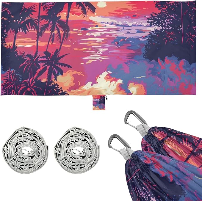 Tropical Hawaiian Beach Outdoor Hammocks with Hanging Rope Hanging Hammock for Outside Beach Patio Garden