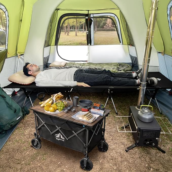 Night Cat Camping Cot Bed - Portable Folding Sleeping Cots for Adults 1-Person Outdoor Elevated Off-Ground Beds Easy Set-up Army Sleeping Bed 87x28