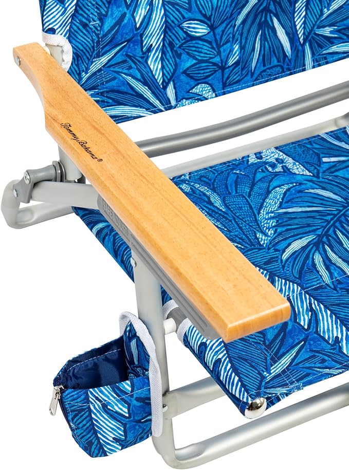Tommy Bahama 2-Pack 5-Position Classic Lay Flat Backpack Beach Chair with Cooler and Cup Holder Portable Folding Beach Chair for Tanning Blue Tropical Leaves