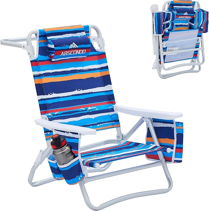 Beach Chair Beach Chairs for Adults 2 Pack Outdoor Folding Beach Chairs for Adults Supports up to 350lbs with 5 Positions Towel bar Cooler Pouch Storage Pouch.