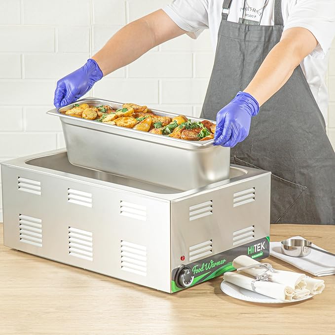 Restaurantware-Kitchen Tek 1/2 Size Long Steam Table Pans 6 Anti-Jam Steam Pans - Lids Sold Separately 6” Deep 24 Gauge Stainless Steel Hotel Pan Freezable for Catering Events and Parties