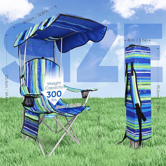 Portable Camping Chair with Canopy - Folding Chair with Canopy Durable 600D Oxford Canopy Chair for Camping Beach Picnics Fishing &amp Sports