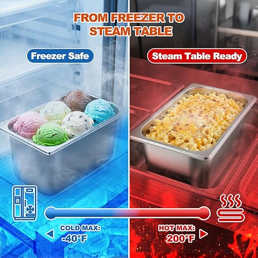 6 Pack 1/3 Size Stainless Steel Hotel Pans with Lids 6 Inch Deep Steam Table Pans Anti-Jam Metal Hotel Pans with Clip for Restaurant Home Catering Food Storage