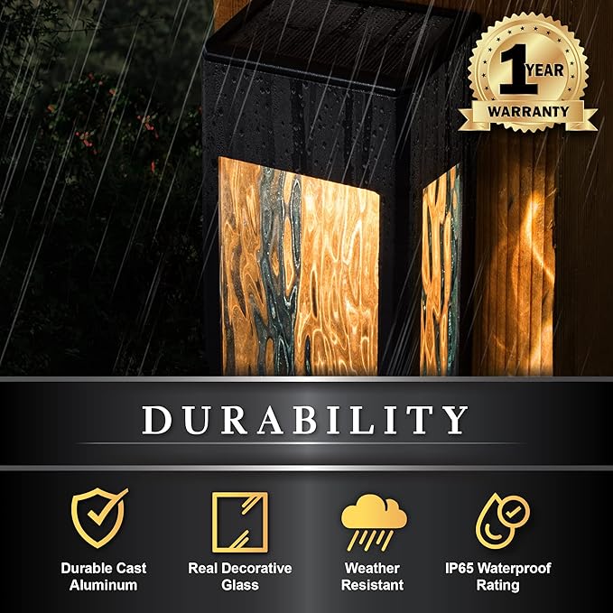 Classy Caps SWL888 - Black Aluminum Lancaster Deck &amp Wall Light (2 Pack) – Outdoor Solar LED Lighting Durable Black Aluminum Real Glass Construction Perfect for Outdoor Decks Patios and Walls