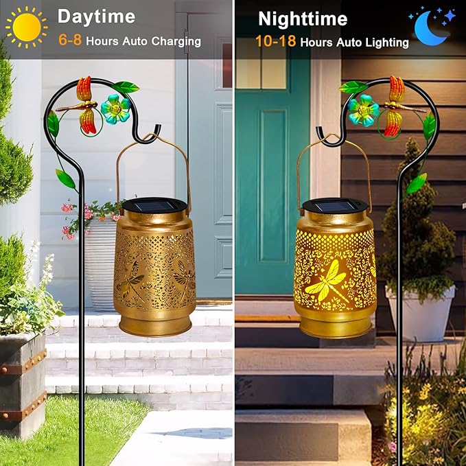 2 Pack Solar Lanterns Outdoor Decor Waterproof Dragonfly Gifts for Women MenMetal Outdoor Solar Lanterns Outside for GardenYardPatioLawn