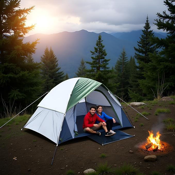 Outdoor Camping Tent 2-Person Dome Waterproof Double Layer Windproof Can be Used for Outdoor Hiking Traveling Fishing Picnic Family Gathering Multifunctional Camping Tent PU2000mm (2 Person)