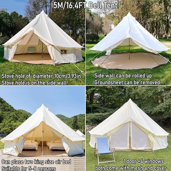 Latourreg Luxury 3M/4M/5M/6M Oxford Bell Tent with Zipped Detachable Groundsheet | Luxury Zipped Detachable Groundsheet