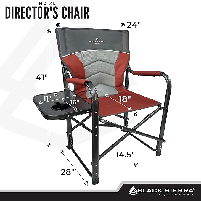 XL Directors Chair with Foldable Side Table Heavy Duty Camp Chair supports 400 Lbs Oversize Outdoor Folding Seat with High Back and Padded Armrests for Lawn Beach Tailgating Sports