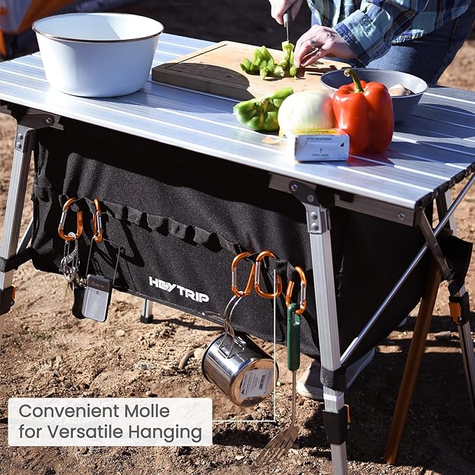 HEYTRIP Folding Camping Table with Storage Bag Roll-Up Aluminum Portable Beach Table Adjustable Height Picnic Table Grey