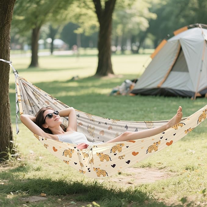 Camping Hammock Outdoor Hammocks for Outside Leopard Heart Beach Trees Portable Lightweight with Pockets Tree Straps Indoor
