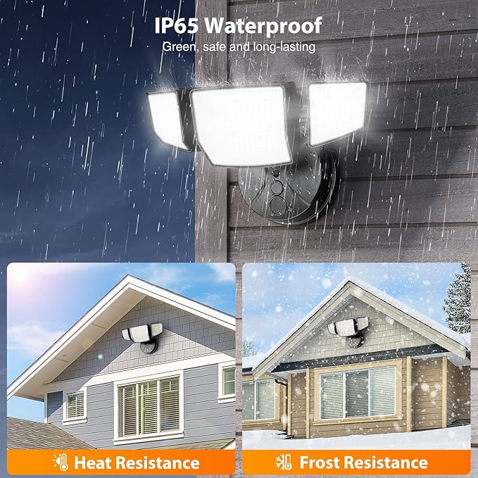 Onforu 65W Smart LED Flood Lights Outdoor 6500LM Brightness Adjustable APP Control Tunable 2700K-6500K WiFi Alexa Security Lights with Timer &amp 4 Lighting Head Exterior Floodlight for Yard Gara