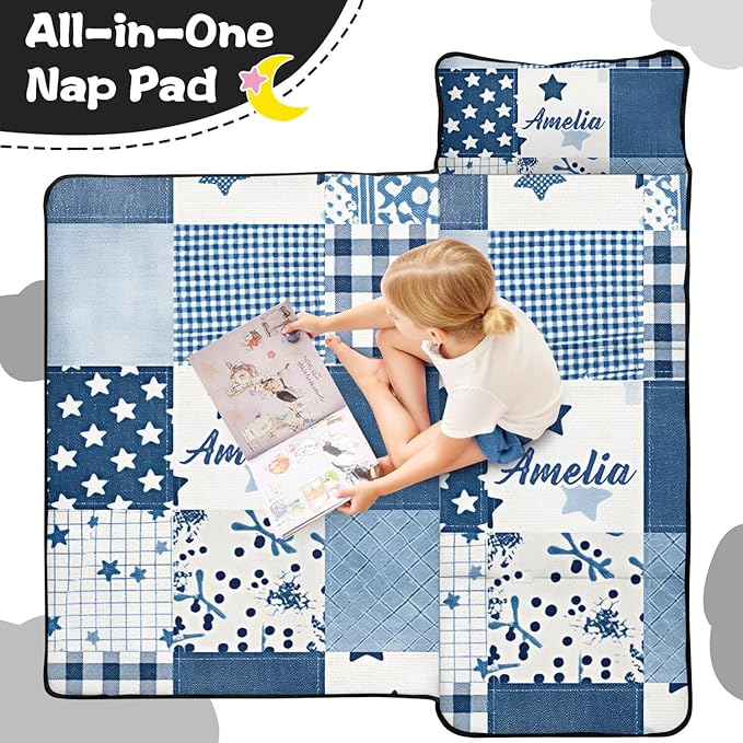 Personalized Toddler Nap Mat – Custom Name Sleeping Bag with Pillow &amp Blanket Roll-Up All-in-One Nap Mats