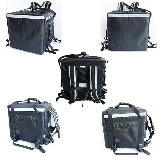 PK-92Z: Big Insulated Pizza Delivery Bag with Cup Holder 16 L x 16 W x 16 H Thermal Food Delivery Box For Scooter Heat Insulated Food Delivery Bag For Bike Side Loading 2-Way Zipper Closure