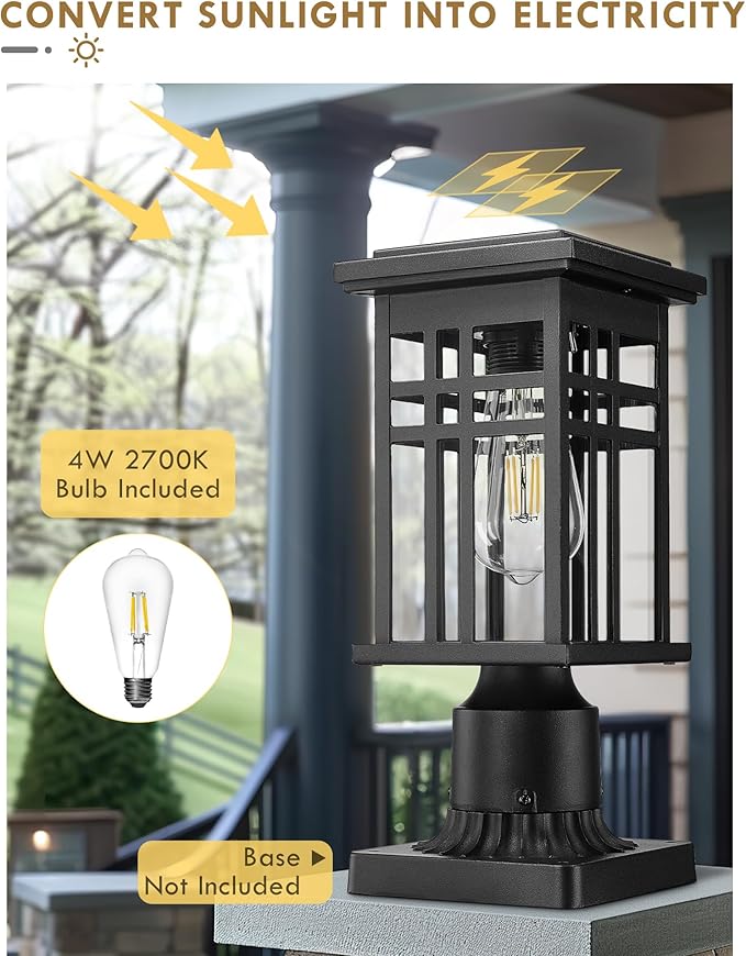 Dusk to Dawn Solar Outdoor Post Light HWH 2 Pack Solar Post Lights for Yard Garden Patio Pole Lamps Post with Remote Clear Glass Shade 5HD36P-2 SL BK