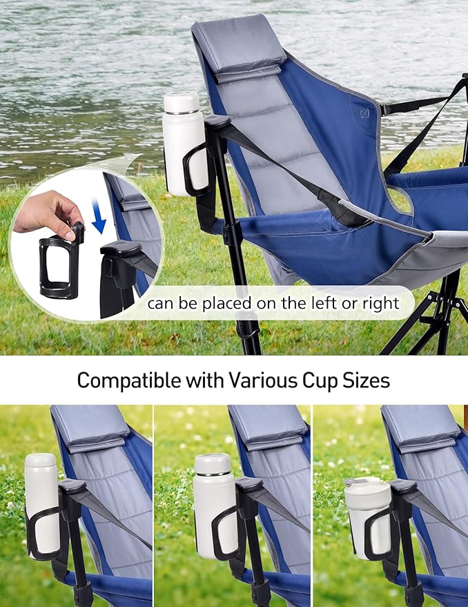 Hammock Camping Chair - 3 Heights Portable Hammock Chair Camping with Adjustable Backrest Headrest Padded Seat Cup Holder - 450 LBS Heavy Duty