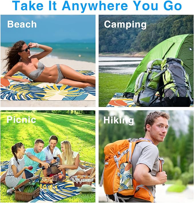Beach Blanket Sandproof Waterproof Beach Mat Oversized 79 X 83 Inch for 4-6 Adults Lightweight Beach Blanket for Outdoor Travel Camping Hiking