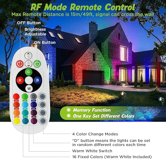 Warm White RGBW Color Low Voltage Landscape Lights 10W Color LED Landscape Lighting IP67 Waterproof Outdoor Well Landscape Spotlights 12V-24V for Pathway Garden Deck Driveway (12Pack)