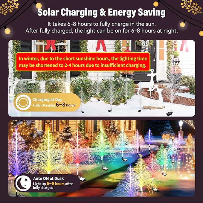 6 Packs Christmas Tree Solar Garden Light with Multi-Colored Change Auto ON/Off Outdoor Yard Light Solar Lighting for Garden Porch Christmas and Festival Decoration (S_Size)