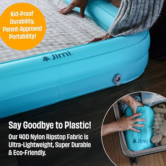 Toddler Camping Bed with Bumpers &amp Pump Sack – Ultralight Compact &amp PVC-Free Inflatable Kids Travel Bed in 40D Ripstop Nylon for Camping &amp Family Travel