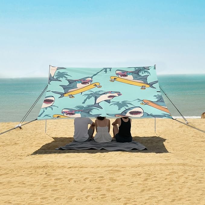 Beach Tent Sun Shelter Skateboarding Shark Sunglasses Lightweight &amp Easy Setup Beach Shade Canopy for Camping Fishing