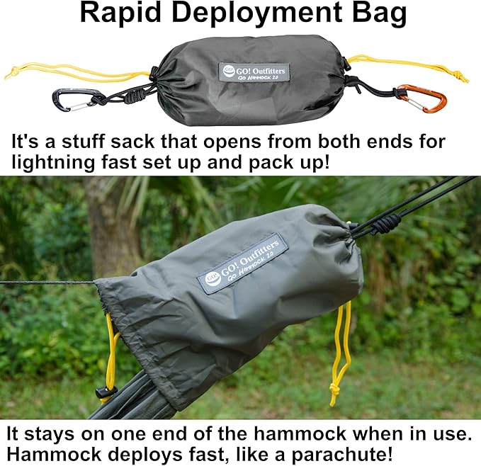 Go Hammock 2.0-11' Long for Max Comfort w/Ridgeline Rapid Deployment Bag Carabiners &amp Fabric Tensioners (Burnt Orange)