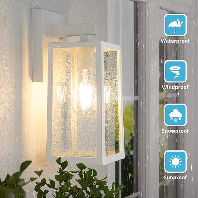 MAXvolador Outdoor Wall Sconce Large Exterior Waterproof Wall Lantern Light Fixture White Porch Lights Glass Anti-Rust E26 Patio Lighting 2 Pack
