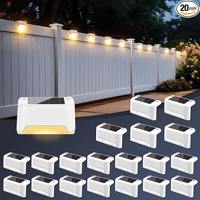 SOLPEX Solar Fence Lights Outdoor 20 Pack Solar Step Lights Waterproof Led Solares Light for Outdoor Stairs Deck Fence Yard Patio and Balcony(Warm White)