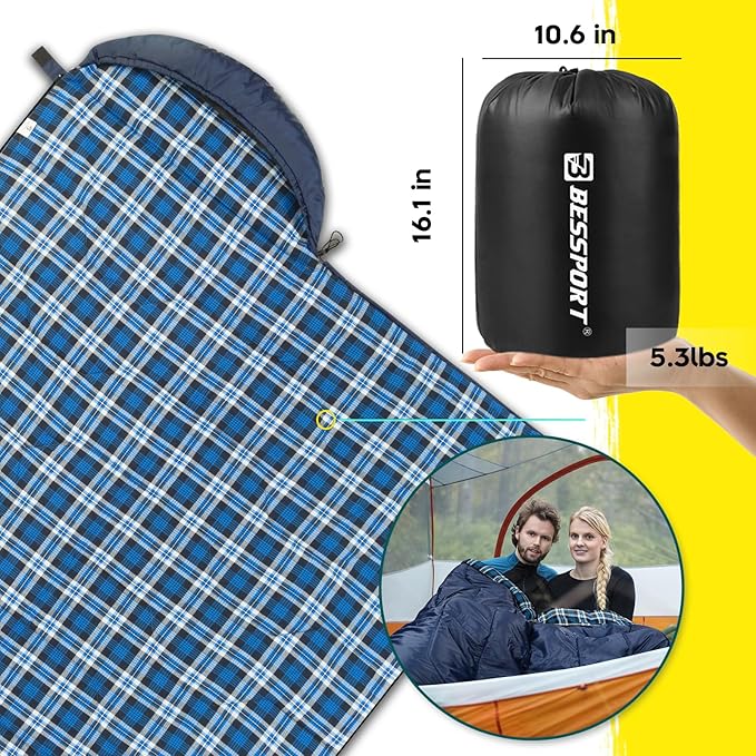 Bessport Sleeping Bag Winter | Flannel Lined 18℉ - 32℉ Extreme 3-4 Season Warm &amp Cool Weather Adult Sleeping Bags Large | Lightweight Waterproof for Camping Backpacking Hiking