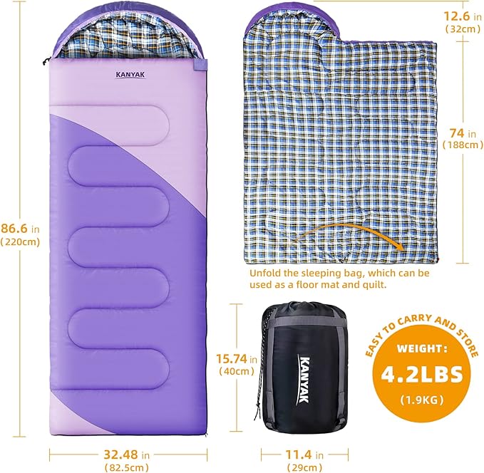 Camping Sleeping Bag 32℉ Sleeping Bags for Adults Kids Teens Cold Weather Warm Sleeping Bag Winter for 3-4 Season Camping Camping Gear Equipment Traveling and Outdoors